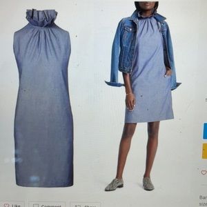 Banana Republic Ruffle High Collar Searsucker Dress